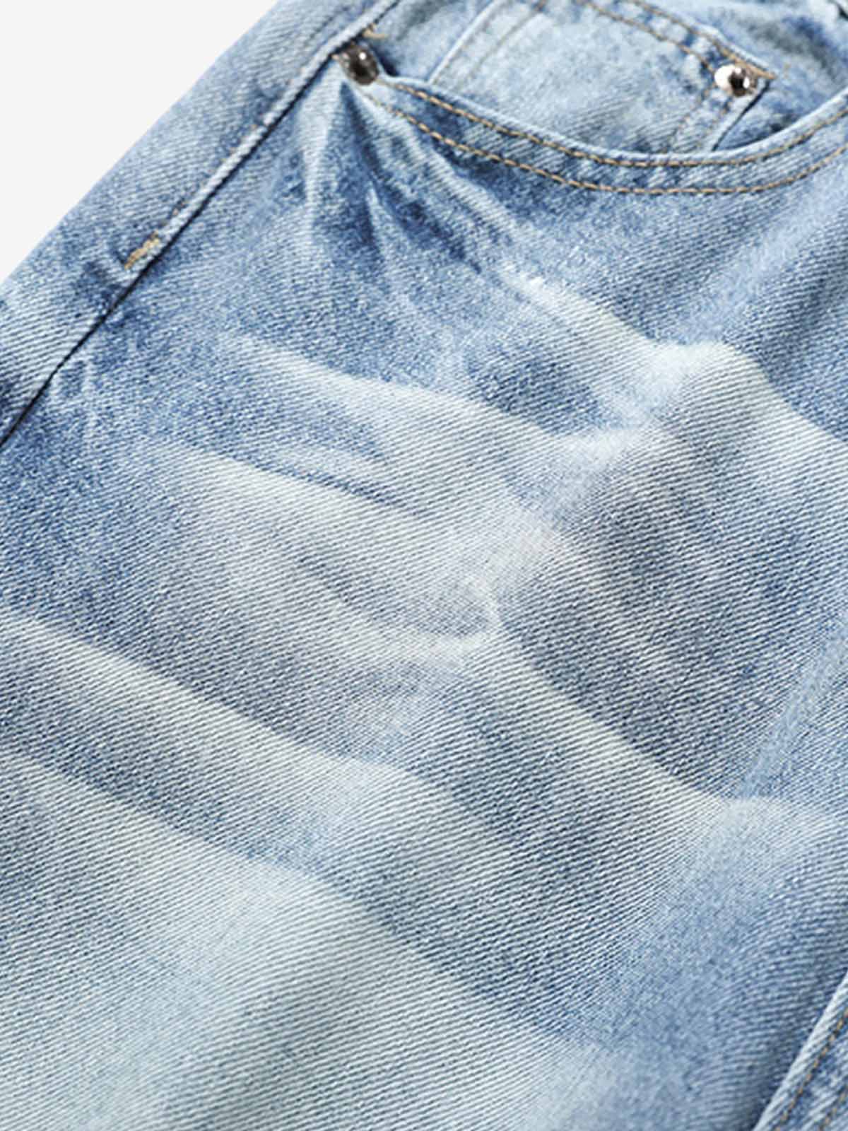 Hip-Hop Cut Distressed Washed Jeans 