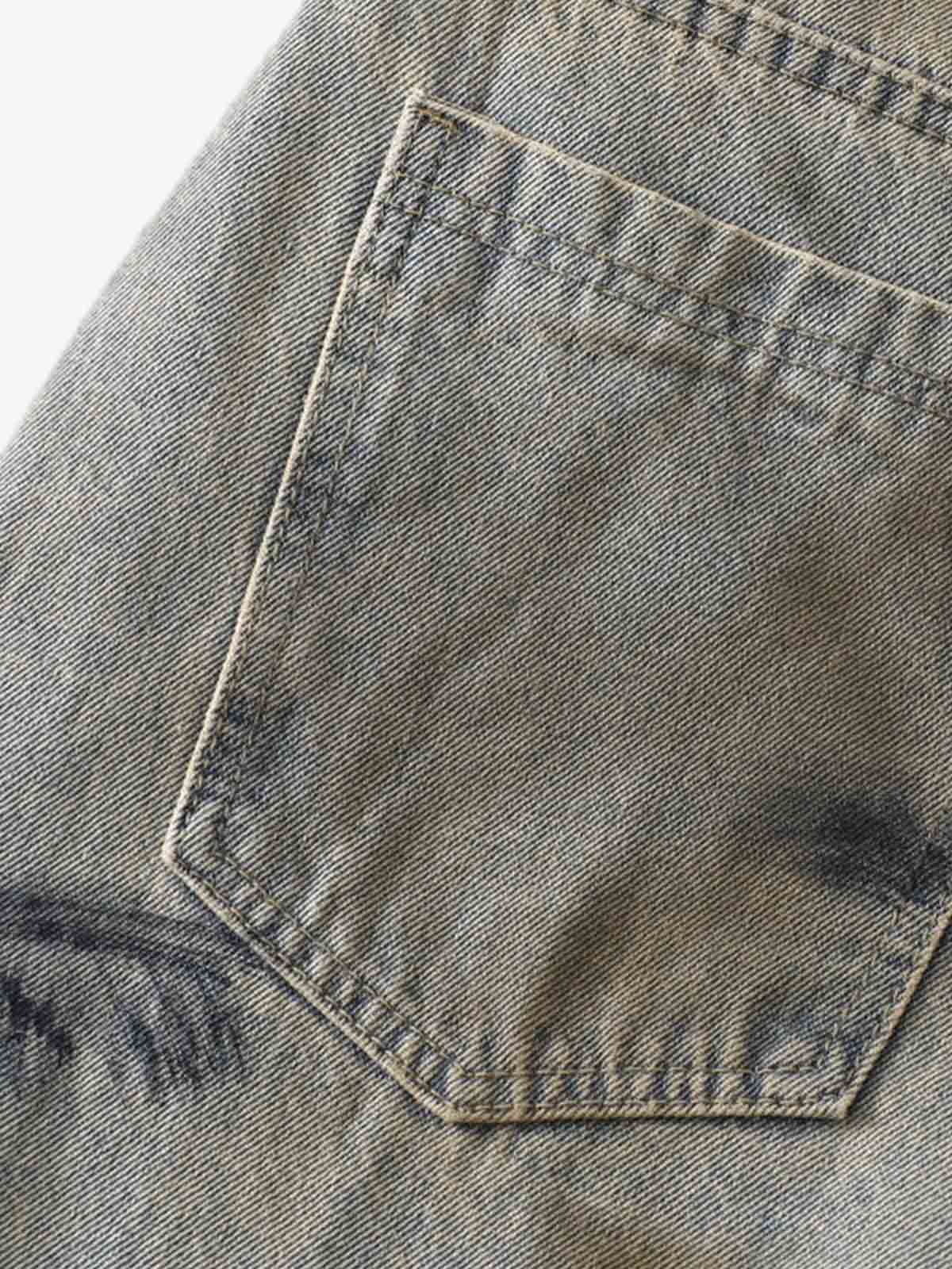 Denim Tie-Dye Wide-Leg Cropped Pants for Women High Waist Loose Fit Summer Casual Fashion 