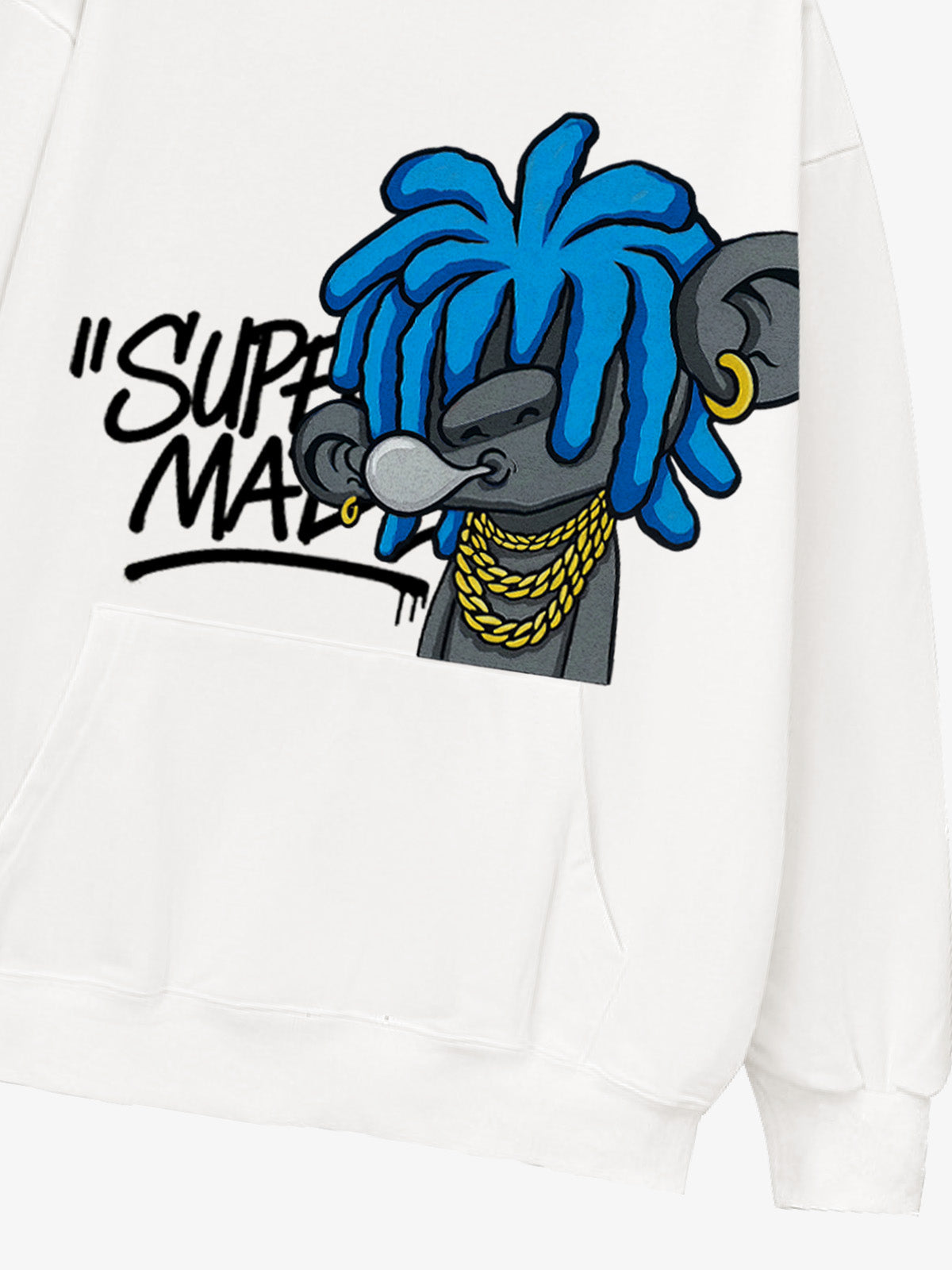 Thesupermade Graffiti Cartoon Blue Dreadlocks Boy Hooded Sweatshirt 