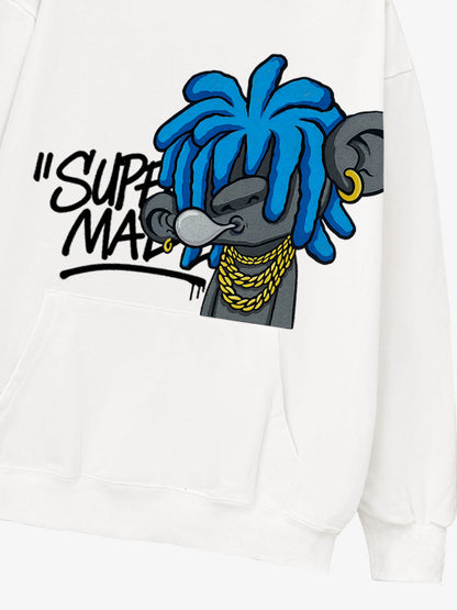 Thesupermade Graffiti Cartoon Blue Dreadlocks Boy Hooded Sweatshirt 