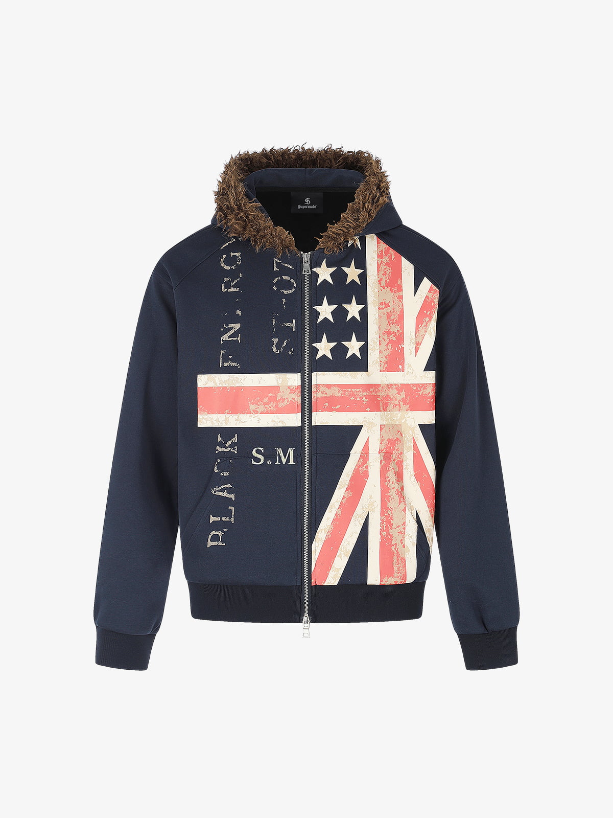 Giacca con cappuccio in pelliccia Union Jack