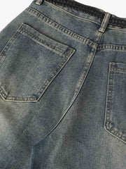 Braided Drawstring Waist Patchwork Cargo Jeans 