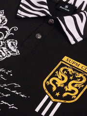 Zebra Letter Graphic Collared Long Sleeve Tee