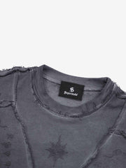 Deconstructed Distressed Raw-Edge Long Sleeve Tee; Dark Gray / M, Dark Gray / L, Dark Gray / XL