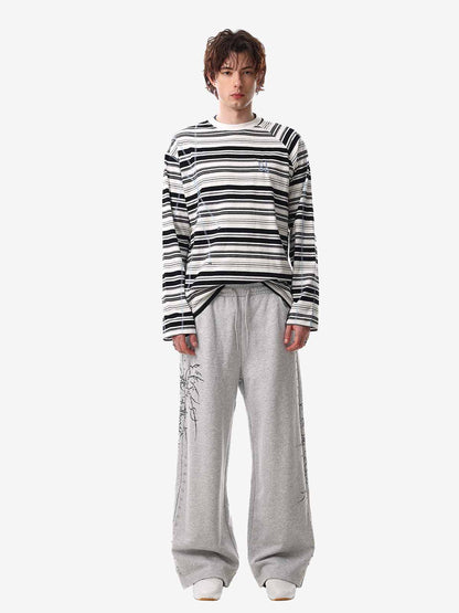 Color Block Striped Embroidered Long Sleeve T-Shirt