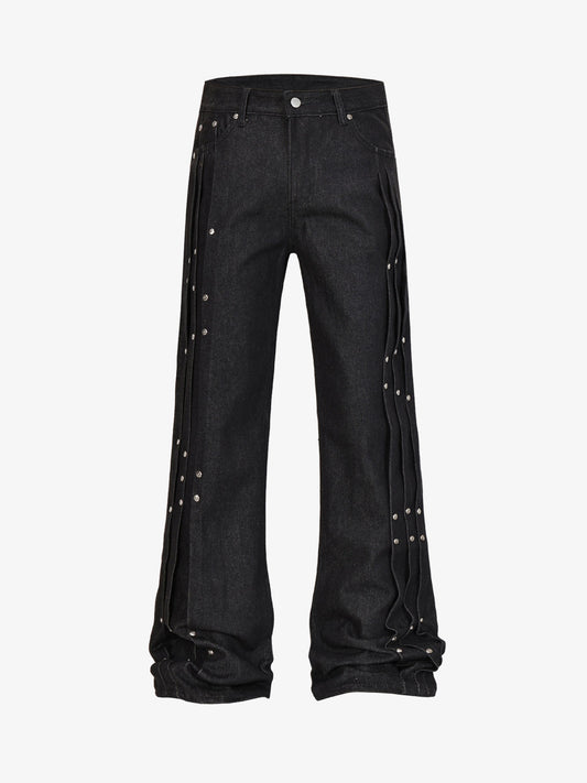 Studded Pleat Wide Leg Denim Jeans