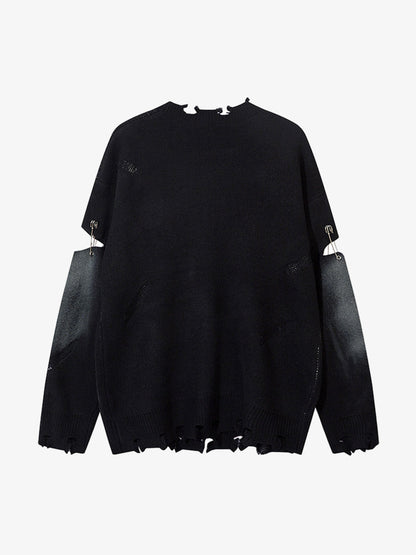 Vintage Spray-Painted Cross Hole Knit Sweater 
