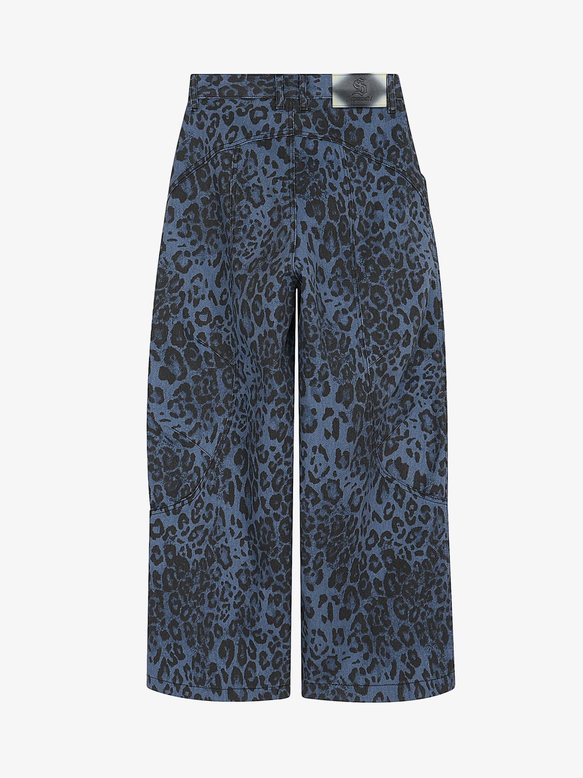 Retro Leopard Print Blue Washed Distressed Jeans 