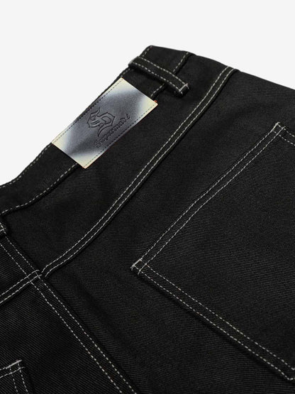 Contrast Stitch High-Waist Wide-Leg Barrel Jeans 