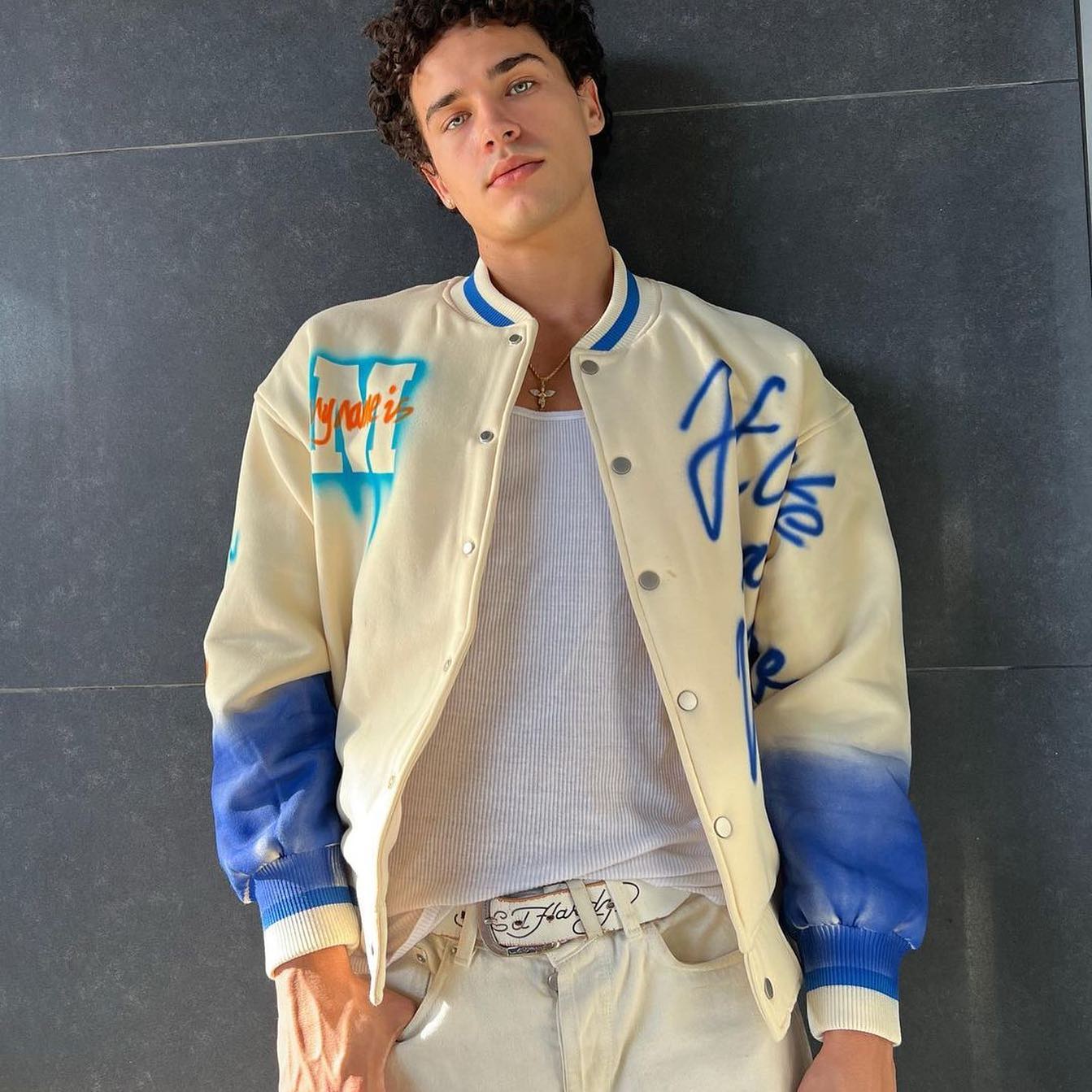 The Supermade American High Street Graffiti Spray-painted Baseball Jacket -1431