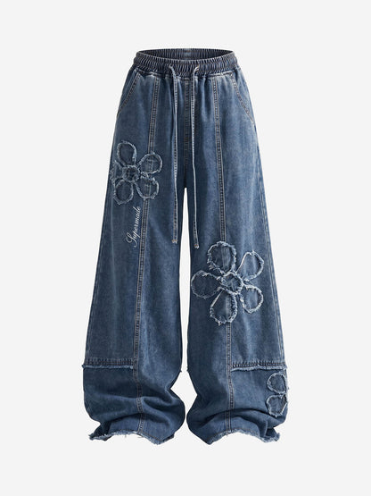 Appliqué Embroidered Wide-Leg Jeans
