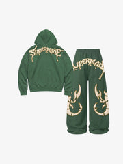 Skeleton Terry Embroidered Zip Hoodie & Wide-Leg Sweatpants Set