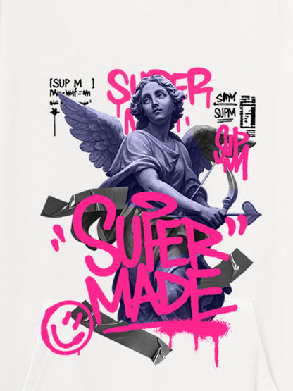 Graffiti Angel Print Hooded Sweatshirt 
