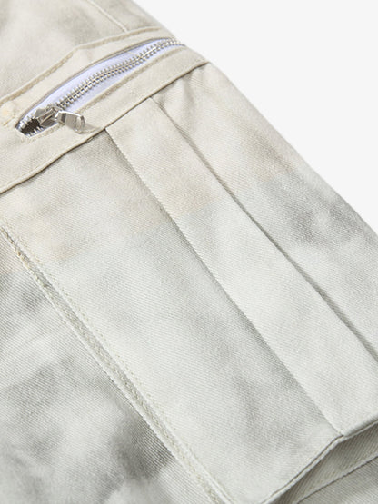 Stylish Wide-Leg Cargo Pants with Unique Embroidery and Zipper Accents 