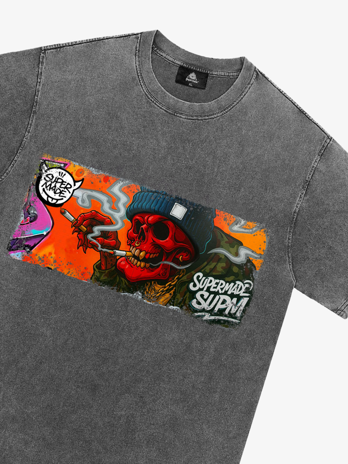 Thesupermade Distressed Blood Red Skull Graffiti T-shirt 