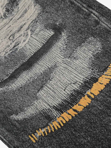 3D-printed Distressed Digital Print Cleanfit Straight Leg Jeans