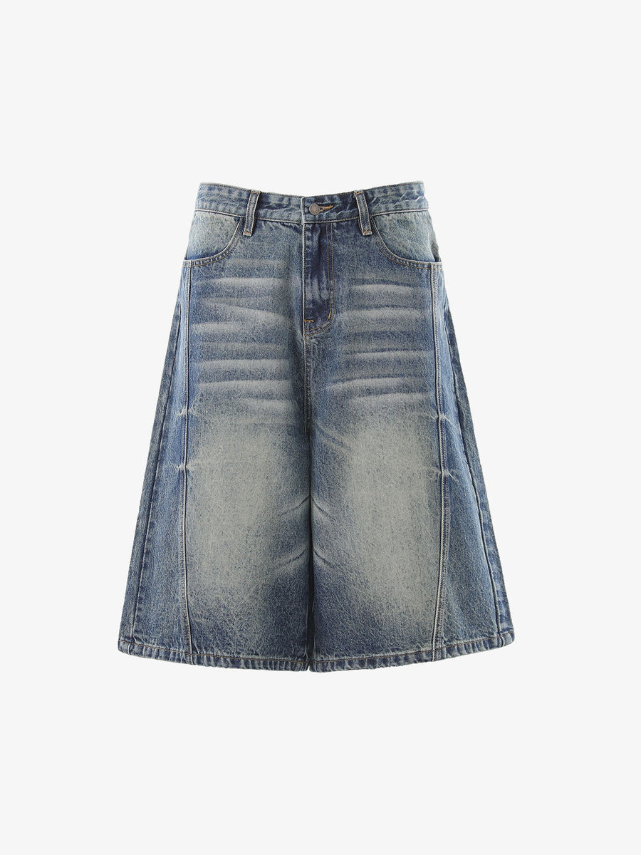 Panel Stitch Wide Leg Denim Jorts 