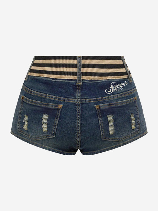 Jeansshorts mit Strickbund und Rissen