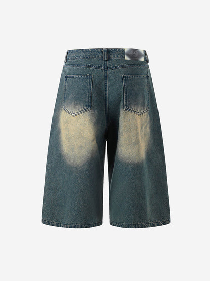 Jeansshorts mit Used-Look und SUPM-Buchstabenprint