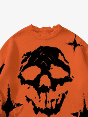 Distressed Skull Jacquard Sweater