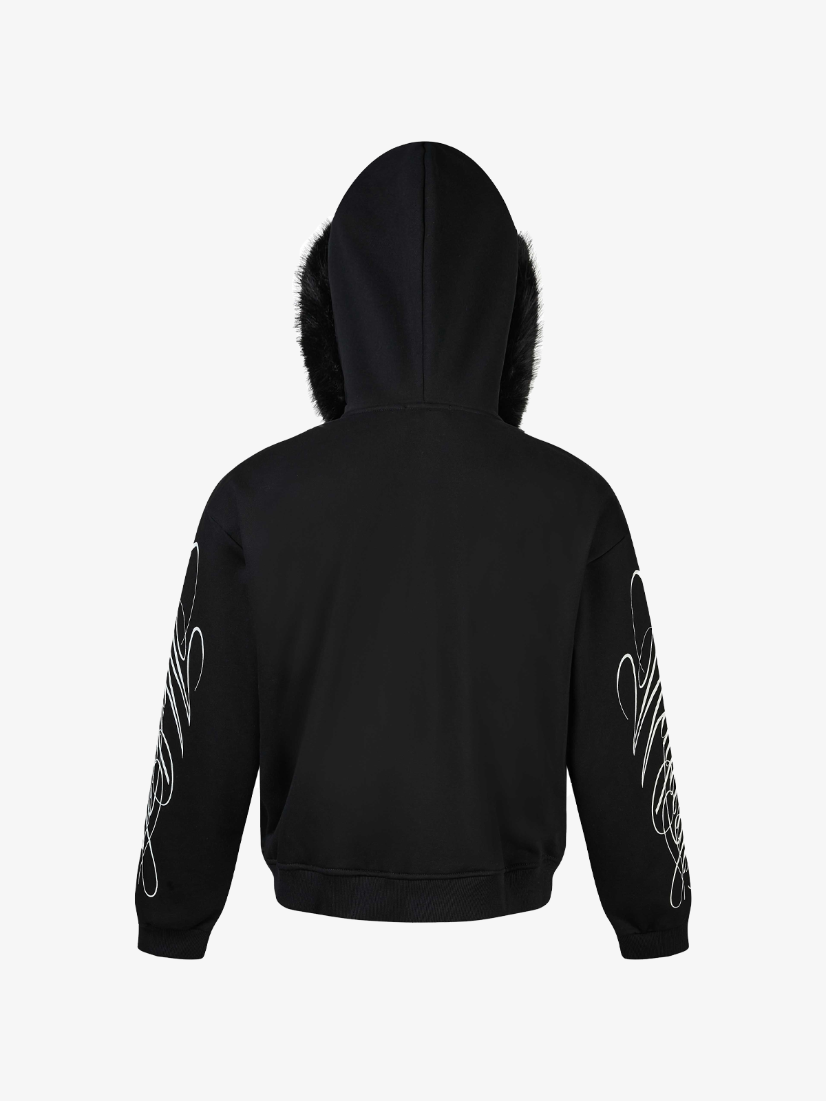 Fur-Trim Sleeve Graphic Zip Hoodie