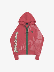 Oversized-Zip Skeleton Graphic Patchwork Hoodie