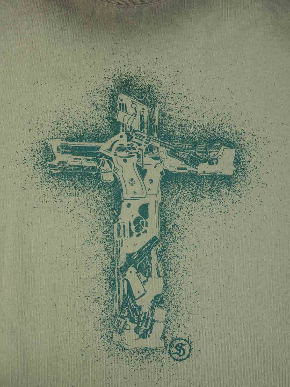 Supermade Distressed Rebellious Gun and Cross Print T-Shirt 