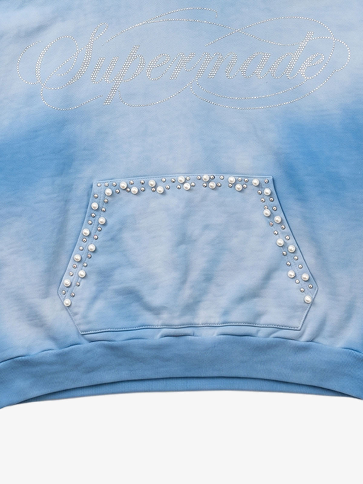 Gradient Washed Distressed Rhinestone And Pearl Hoodie