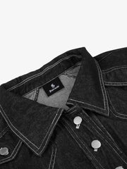 Asymmetric Button Washed Cropped Denim Jacket