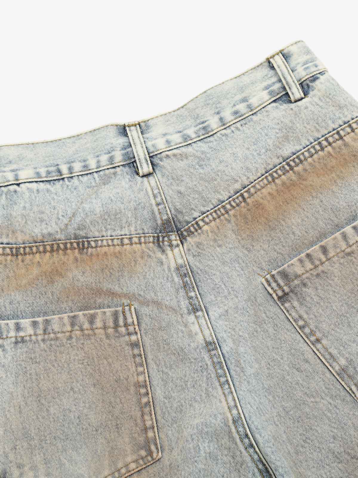 High Street Retro Dirty Dyed Washed Scimitar Jeans 