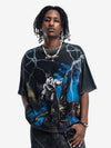 300G Jade Pattern Dyed Cotton T-Shirt with Lightning Graphic Print Oversized Streetwear Tee 