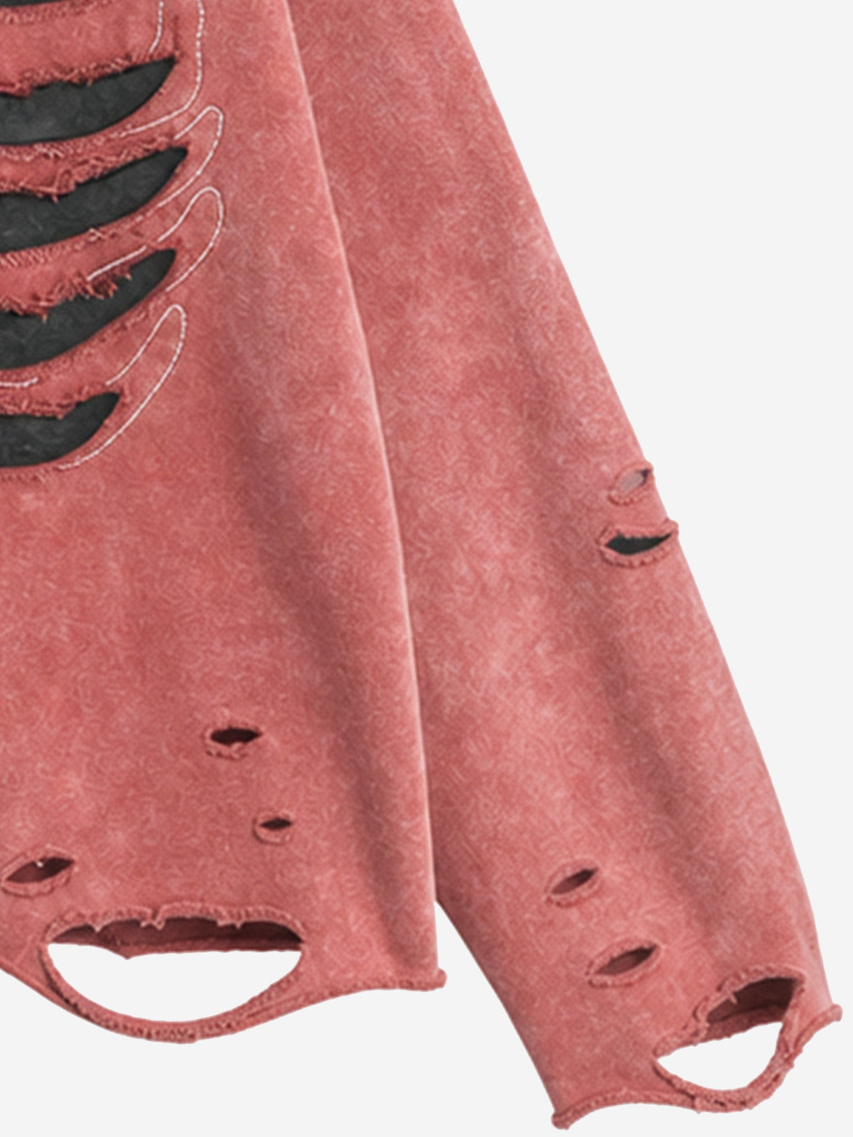 Skull Patchwork Distressed Washed Cropped Hoodie