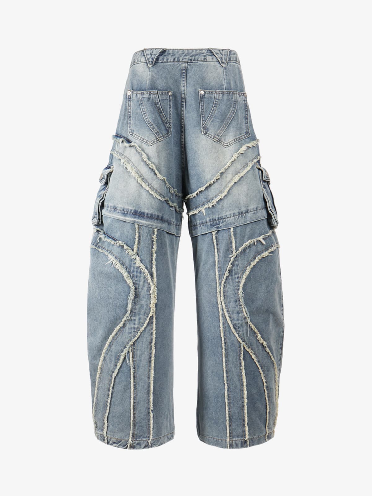 Retro Patchwork Frayed-Edge Heavy-Duty Jeans 