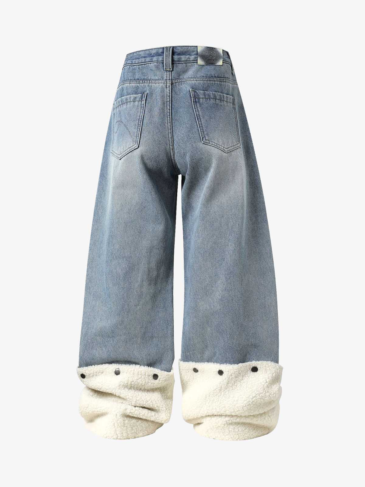 Sherpa Paneled Stacked Baggy Jeans 