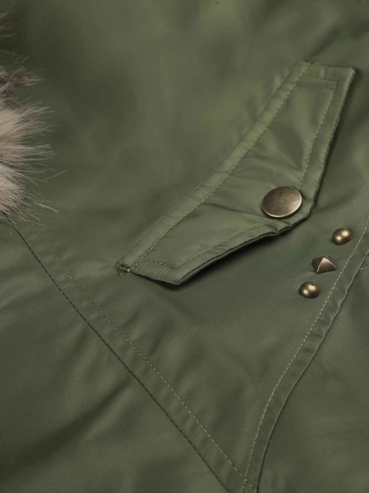 Leopard Faux-Fur Collar Studded Jacket