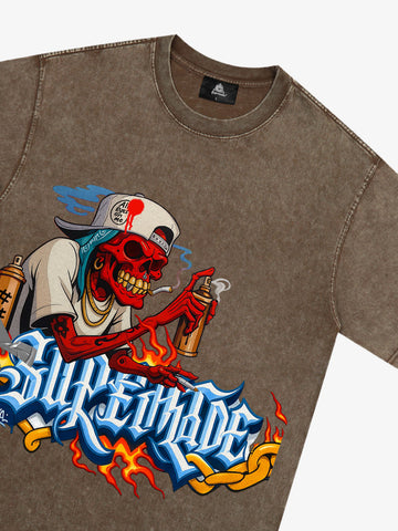 Street Skull Graffiti Artist Flame Flower Font T-Shirt 