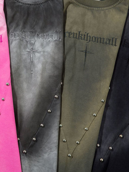 Oversized Cross and Studed T-Shirt 