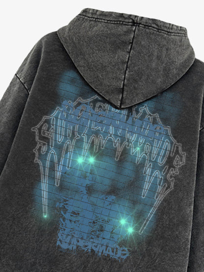 THE SUPERMADE Washed Psychedelic Graffiti Art Print Hoodie with Skull Design 