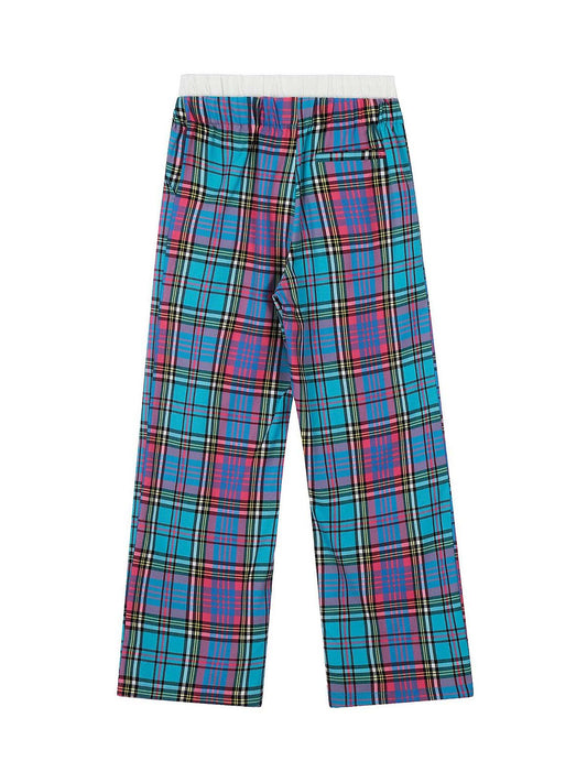 Draw String Contrast Plaid Pants 