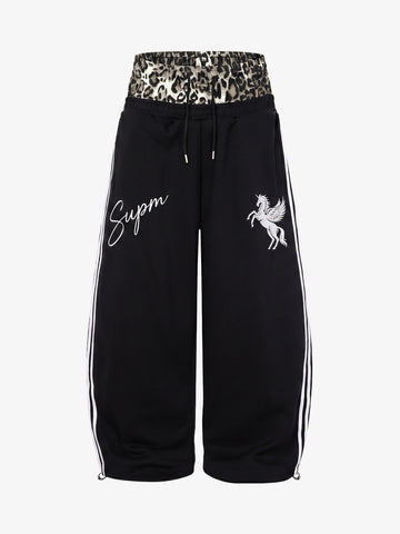 Leopard Double Waist Baggy Sweatpants