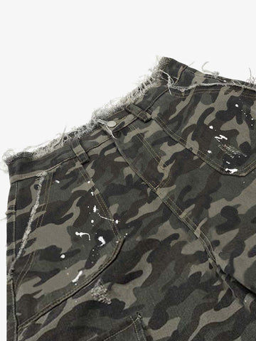 Distressed Camo Multi-Pocket Straight-Leg Jorts - 2611 