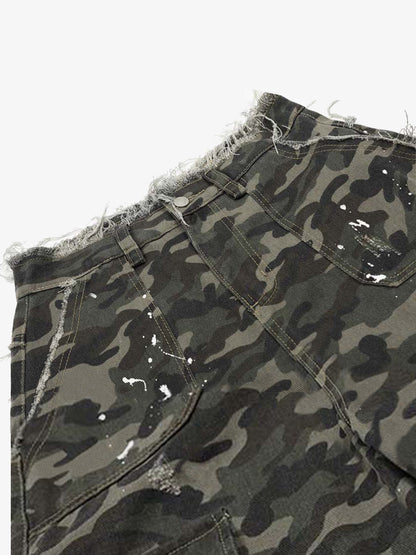 Distressed Camo Multi-Pocket Straight-Leg Jorts - 2611 