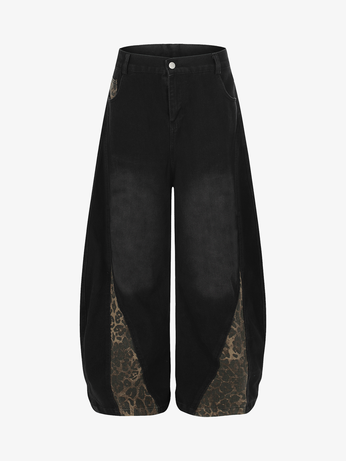 Leopard Hem Washed Curved-Leg Jeans