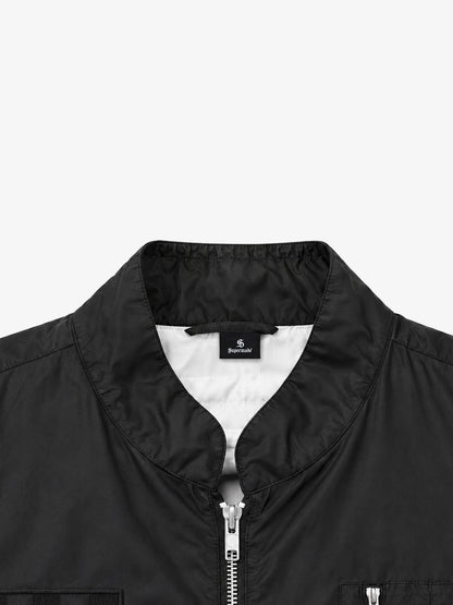 Checkerboard Embroidered Glossy Nylon Zip Jacket