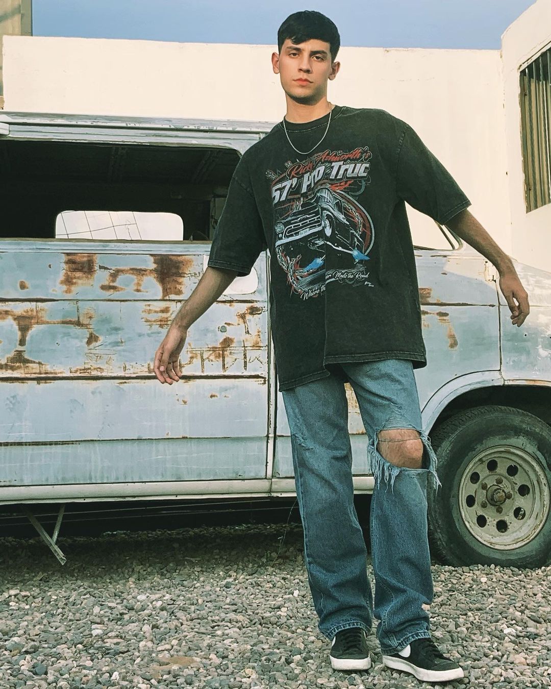 The Supermade Vintage Car Print Washed And Aged Heavyweight Short-sleeved T-shirt - 1628