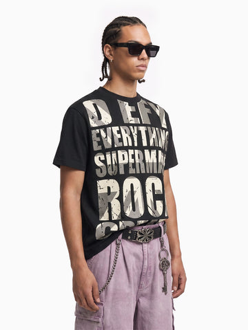 Distressed Typographic Rock Graphic Oversized T-Shirt