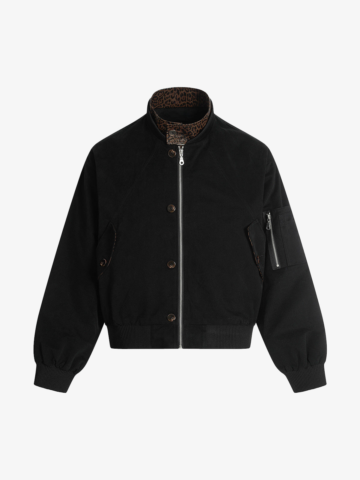 Retro Leopard PU Patchwork Faux Layered Jacket 