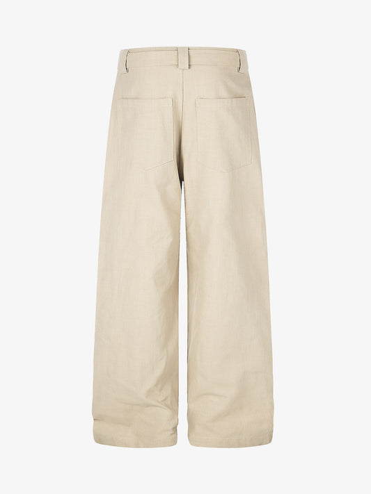 Button-Front Belted Casual Pants