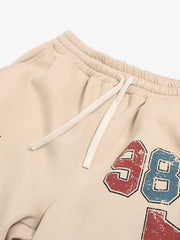 Retro Fleece-Lined Color-Block Letter Print Baggy Pants 