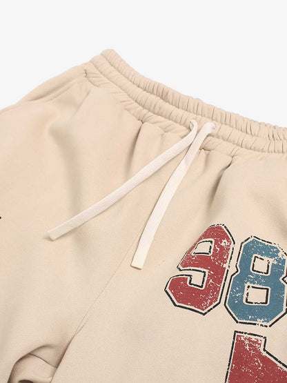 Retro Fleece-Lined Color-Block Letter Print Baggy Pants 